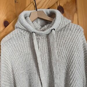 RD Style Oatmeal Beige Oversized Hooded Poncho Knit Sweater Large Cottagecore